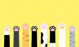 patas de gato multicolores. diseño plano. lindo fondo de pantalla de patas de gato. ilustración vectorial vector