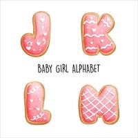 baby girl alphabet, pink cookies alphabet. Vector illustration