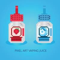 Sabores de e-líquido de píxeles. jugo de vape pixelart o signos de jugo de vape. conjunto de e-líquido para vaporizador, botella de píxeles con sabor a fruta vector