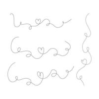 Set of abstract hand drawn heart in thin line. Heart continuous one line drawing. Scribble hand drawn heart illustration. vector