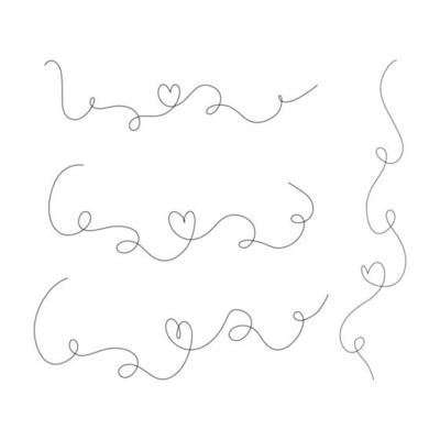 Set of abstract hand drawn heart in thin line. Heart continuous one line drawing. Scribble hand drawn heart illustration.