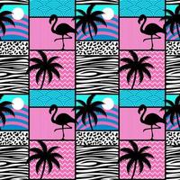 Seamless pattern with flamingos and palms. Exotic Hawaii background vector