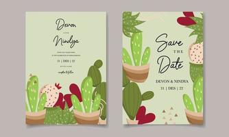 Beautiful cute cartoon cactus invitation card vector