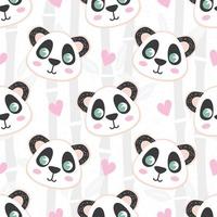 Seamless pattern with cartoon panda and bamboo. Cute baby background, stamp texture. Vector illustration in pastel color