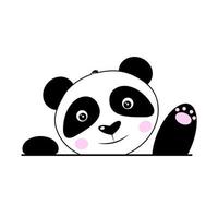 Cute panda welcomes with a paw. The panda is waving its paw. Vector illustration isolated on white background