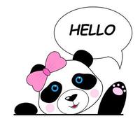 Cute panda welcomes with a paw. The panda is waving its paw. Vector illustration isolated on white background