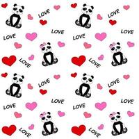 Cute seamless pattern with pandas and hearts. Background for children vector