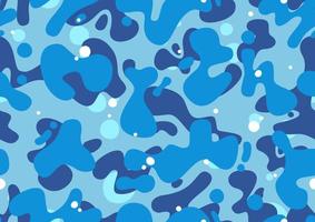 Blue marine camouflage seamless pattern, editable eps vector. Cartoon camo design in blue, cyan and navy colors, fashion texture, streetwear graphics. vector
