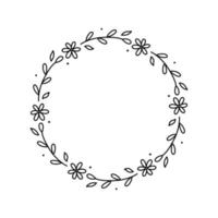 Spring floral wreath isolated on white background. Round frame with flowers. Vector hand-drawn illustration in doodle style. Perfect for cards, invitations, decorations, logo, various designs.