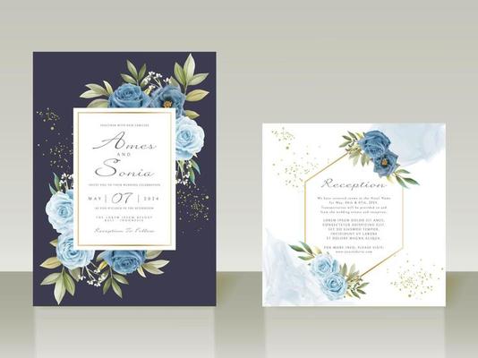 Elegant blue flowers wedding invitations