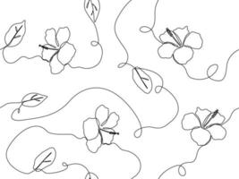 Exotic hibiscus flower in one line drawing in seamless pattern background design vector