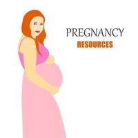 Red-haired pregnant woman. Pregnant female character. Graphic resources on pregnancy. Vector illustration isolated on white background