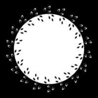 Black and white round frame with space for text or photo. Leaves frame. Design for flyer, banner, postcard. Vector illustration