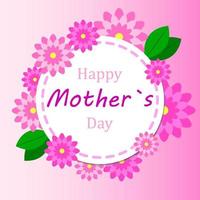 Mother's day greeting card with pink paper flowers. Festive background. Vector illustration