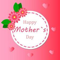 Mother's day greeting card with paper flowers and hearts. Festive background. Vector illustration