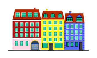 vida en la ciudad. casas coloridas al estilo escandinavo. paisaje con fachadas de edificios. ilustración vectorial aislado sobre fondo blanco vector