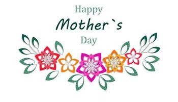 Happy Mother's Day inscription on a white background. Bright illustration in cut-out paper effect. Bright paper flowers with shadow. Flowers on holiday. Card vector