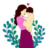 Mom and baby. Mom holds her son in her arms. Mom hugs the child. Vector illustration