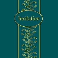 Elegant wedding invitation with golden leaf pattern. Postcard or invitation template. Vector illustration