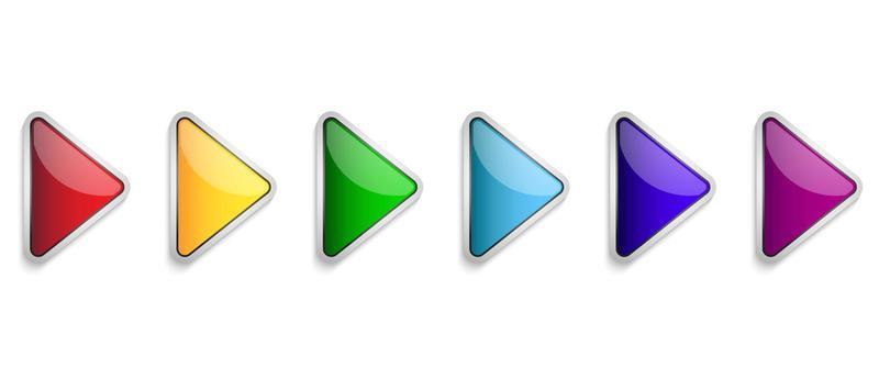 Set of bright glossy arrows. Colored arrows isolated. Glossy arrow buttons. Vector illustration