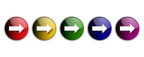 conjunto de botones redondos de colores con flechas. botones de flecha brillantes. elementos gráficos vectoriales. ilustración vectorial aislado sobre fondo blanco vector