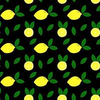Trendy seamless pattern with lemons on a black background. Stylish fresh design for fabric, wrapping paper, packaging, apparel, textile. Vector illustration