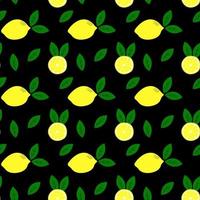 Trendy seamless pattern with lemons on a black background. Stylish fresh design for fabric, wrapping paper, packaging, apparel, textile. Vector illustration