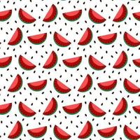 Seamless pattern with slices and seeds of watermelon on a white background. Design for fabric, wrapping paper, wallpapers, postcards. Vector illustration