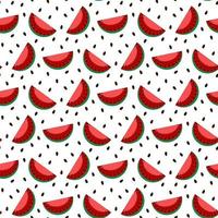 Seamless pattern with slices and seeds of watermelon on a white background. Design for fabric, wrapping paper, wallpapers, postcards. Vector illustration