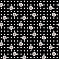 Seamless pattern with white polka dots with cherry blossom on a black background. Design for packaging, fabrics, textiles, postcards. Vector illustration