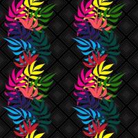Print of summer exotic jungle plants tropical colorful palm leaves. Pattern, seamless floral vector on black geometric background. nature wallpaper