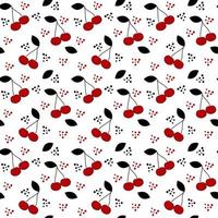 Trendy seamless background with red cherries on a white background. Stylish fresh design for fabric, wrapping paper, packaging, apparel, textile. Vector illustration