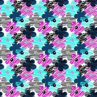 Abstract floral seamless pattern. Hand drawn flowers background in retro black blue pink colors. Big blooming daisy flowers. Decorative art illustration for wrapping, textile, fabric, wallpaper etc vector