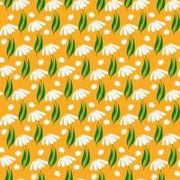 Seamless floral pattern of daisies on a yellow background. Design for textiles, clothes, wallpapers, backgrounds, postcards, wrapping paper. Vector illustration