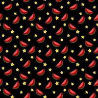 Watermelon slices and stars vector seamless pattern. Illustration for wallpaper, wrapping paper, textile, background. Red juicy summer fruit. Vector illustration