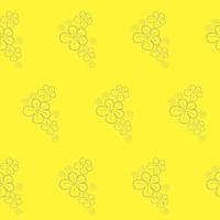 Seamless cute floral pattern of cartoon flowers on a yellow background. Vector illustration