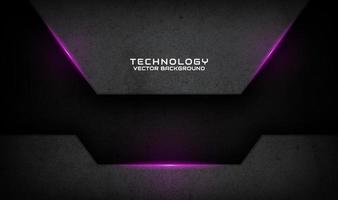 3D black techno abstract background overlap layer on dark space with purple light effect decoration. Graphic design element dirty style concept for banner flyer, card, brochure cover, or landing page vector