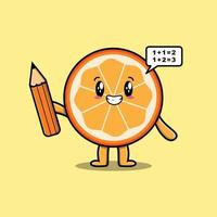 Orange fruit cute clever student with pencil vector