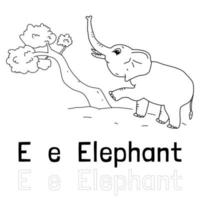 Alphabet letter e for elephant coloring page, coloring animal illustration vector