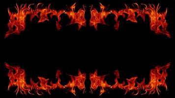 Dangerous hot inferno fire flames photo frame abstract fire squares on black background for design.