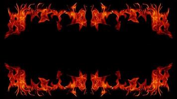 Dangerous hot inferno fire flames photo frame abstract fire squares on black background for design.