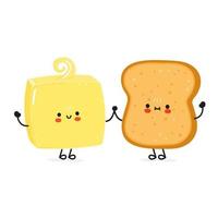 Cute happy toast and butter card. Vector hand drawn doodle style cartoon character illustration icon design. Happy bread and butter friends concept card