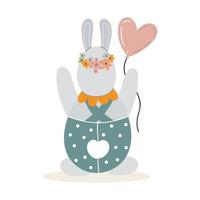 Cute gray rabbit holding a air balloon.Vector illustration vector