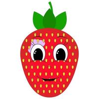 Cute cartoon strawberry character. Smiling cheerful strawberry. Print for a T-shirt. Vector illustration isolated on transparent background