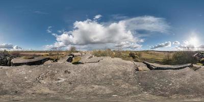 Full 360 equirectangular spherical panorama as background. Approaching storm on the ruined military fortress of the First World War. photo