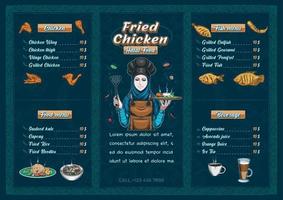 plantilla de menú de pollo frito, comida halal vector