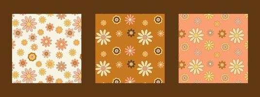 60s groovy pattern daisy set. 70s vibes floral background. Seamless pattern for tablecloth, oilcloth, bedclothes or other textile design vector