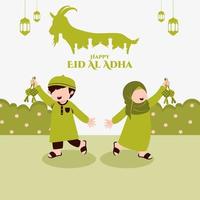 E happy Eid Mubarak Muslim Kid vector