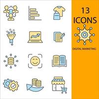 conjunto de iconos de marketing digital. elementos de vector de símbolo de paquete de marketing digital para web de infografía