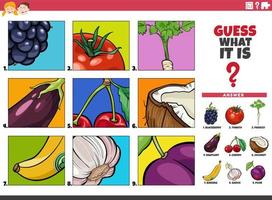 guess cartoon fruits and vegetables educational game vector